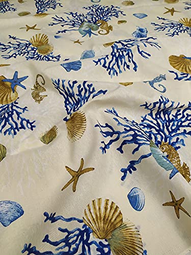Generico Tappezzeria Tessuto Stoffa in Cotone Pesante Stampa Digitale Venduto a Metraggio Altezza 280 cm per Foderare Divani Cuscini Tavola Gran Foulard Tende Runner (Corallo Blu)