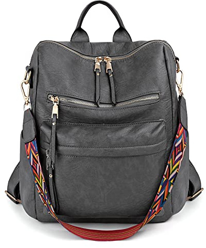 UTO Cuir Vegan Sac à Dos Sac à Main pour Femmes Dames Créateur de Mode Voyage Sac à Bandoulière Gris Foncé
