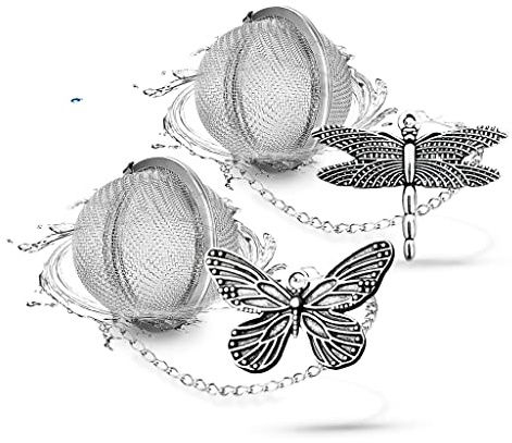 NSTaygate 2pcs Tea Infuser,Loose Leaf Tea Steeper Tea Strainer with Charm Handmade Dragonfly Butterfly Pendant Tea Ball Tea Filter Tea Infusers for Loose Tea