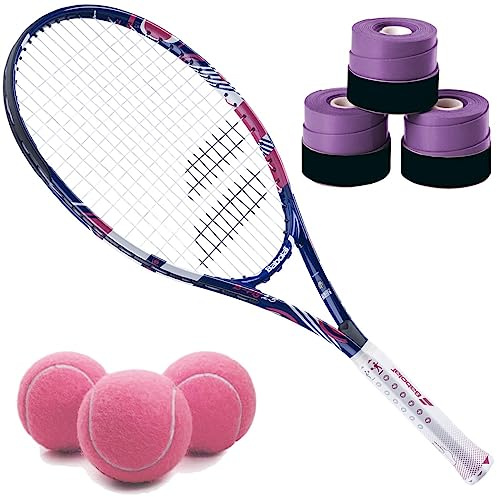 Babolat B'Fly 23 Inch Tennis Racquet Bundled with 3 Purple Overgrips and 3 Pink Tennis Balls