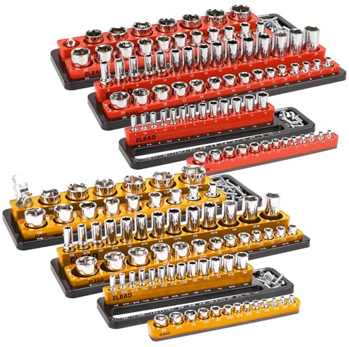 ELEAD Magnetic Socket Holder Organizer Set - 6-Piece Durable 1/2, 1/4, 3/8 Inch Drive Holder, Tool Box Storage Tray for Wrench, Screwdriver, Mechanic Tools, Portable Toolbox Accessory