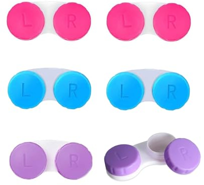 ZHjuju Contact Lens Cases,6 Packs Contact Lenses Holder Box with Left/Right Caps Travel Contact Lens Cases Mini Box Container Contact Lens Holder for Home Travel Outdoor Purple, Rose Red and Blue