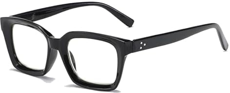 Hubeye Oversize Large Frame Reading Glasses Square Blue Light Blocking 1.00 | Retro Aesthetic Style, Fashion, Comfortable, Coarse Linen Storage Bag For Free, Men Women, Eyewear For Home and Office, Black