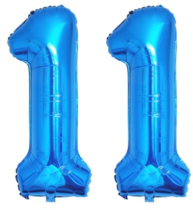 Ponmoo 40 inches Foil Balloons Numbers 11 Blue (101cm), Inflatable Helium or Air, Giant Balloon Number 0-9, 10-29, 30-100, Grand Balloons for Anniversary Wedding Birthday Party Decoration