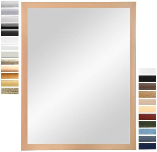 PrimeLuxe Wandspiegel 30 x 60 cm (Außenmaß) in Buche Natur | Farbe und Größe wählbar | Ganzkörperspiegel | Bad & Flur Spiegel | mit Holz Rahmen | Made IN Germany