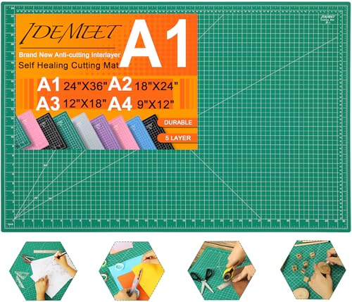Alfombrilla de costura autorreparable grande de densidad mejorada de 24 x 36 pulgadas, alfombrilla de corte giratoria Idemeet para proyectos de manualidades, A1, verde