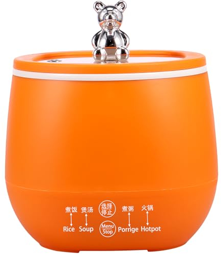 Small Electric Rice Cooker for 1-2 People, 1.8L Mini Rice Cooker with Keep Warm Function and Visible Glass Lid, Multifunctional Non-Stick Rice Maker Cooker for Rice, Oatmeal, Porridge, Soup (Orange)