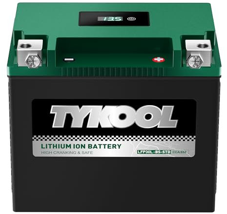 TYKOOL LFP30L-BS-STD Lithium Battery, Replaces YTX30L-BS, 650CCA 12Ah Fits for Motorcycle UTV ATV PWC, Compatible with Harley Touring Road King Moto Guzzi 1000cc Polaris Ranger RZR 800,Digital Readout