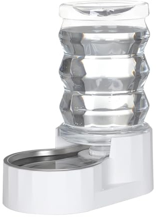 Sfozstra Distributeur d'eau pour chien en acier inoxydable 6 L Blanc Grand – Sans BPA – Distributeur automatique d'eau par gravité pour les propriétaires occupés