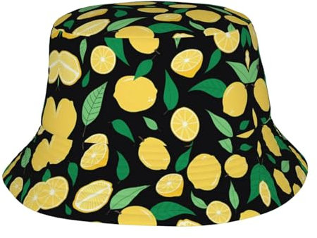 Chapeau cloche réfléchissant imprimé citron – Chapeau de soleil unisexe pour voyage, plage, homme et femme, léger et pliable, noir, taille unique, Noir/blanc, taille unique
