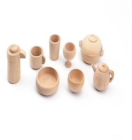 SUPVOX 2pcs Montessori Boys and Girls Kitchen Toys Beech Wood Tableware Toys Safe No Paint Tea Bowl Simulation Kitchen Cutlery for Toddlers Play House for Boys Girls