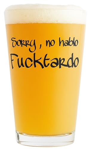 POURWARE INKED - Beer Pint Glass with Funny Sayings Funny Gifts for Men, Birthday Gifts, Husband, Groomsmen Gifts (No Hablo)