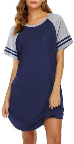 Ekouaer Nightgowns for Women Color Block Sleep Shirt Short Sleeve Sleepwear