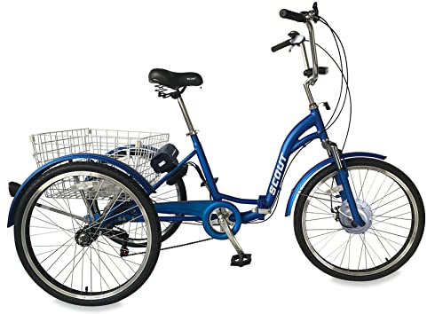 Triciclo elettrico, ruote da 24, telaio pieghevole, 6 velocità, motore 14Ah, 250w, schermo LCD (blu opaco)