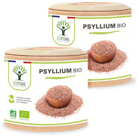 Psyllium Blond Bio - Teguments D'ispaghul - Riche en Fibres - Digestion Transit Coupe Faim - 320 mg de Poudre/Gélule - Origine Inde - Fabriqué En France - Certifié Ecocert - 2 x 60 Gélules