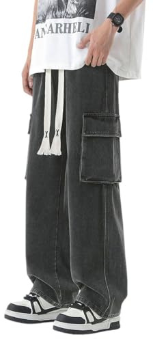 Instinct I Jeans Baggy Uomo Cargo in Denim Grigio Loose Fit Ampio e Confortevole – Pantaloni Larghi Streetwear Oversize con Tasche Laterali Tasconato in Cotone Resistente 50, Grey 801 (Baggy)