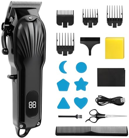 VINATO Maquina de Cortar Pelo Hombre, Cortapelos Hombre Profesional Inalámbrico, Maquinilla Cortar Pelo con 4 Peines Guía, Cortadora de Pelo USB para Cortes de Cabello y Barba-Display LED