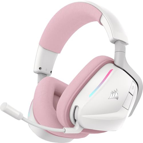 Corsair Void v2 Casque de Jeu sans Fil avec Bluetooth/2.4GHz pour PC, PS5, PS4, Switch et Mobile – Dolby Atmos, Multiplateforme sans Fil Double, Batterie Longue Durée, Chargement Rapide – Rose