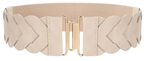 LEACOOLKEY Cintura Larga Elastica per Donna Cintura Vintage Allungabile per Vestiti Cintura alla Vita Intrecciata,Beige