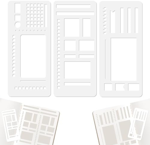 3 plantillas de diario de balas, plantillas de registro flexibles hechas a mano, accesorios para diario de balas, juego de plantillas con cuadrados, líneas para planificador, líneas y planificación