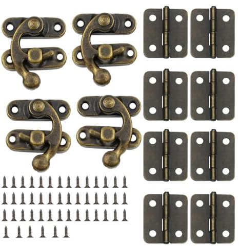 Cierre de brazo oscilante vintage, 4 Piezas, Mini Bisagras, Bisagras Retro Plegables Muebles de Hierro, 12 Piezas Bisagras de Caja Pequeña con 48 Tornillos, para armario, joyería, caja de regalo