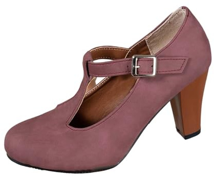Chaussures traditionnelles pour femme avec talon bloc - Élégantes - Chaussures dirndl - Talons hauts - Escarpins à talons - Chaussures gothiques - Largeur H - Chaussures Mary Janes - Pieds larges