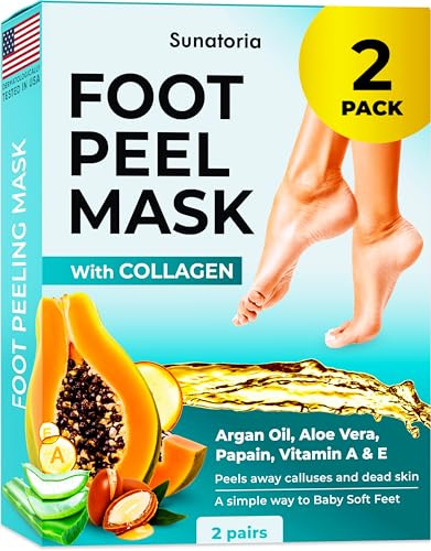 SUNATORIA Foot Peeling Mask - Foot Peel for Dry Cracked Feet, 2 Pack