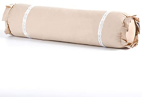Edomi Lumbar Support Cervical Buckwheat Pillow Neck Roll Pillow Buckwheat Hulls Filling Cooling Round Pillows for Spine and Back Support (16x4 inch, Light-Tan)