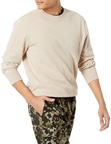 Amazon Essentials Men's Long-Sleeve Lightweight Fleece French Terry Crewneck Sweatshirt, Oatmeal Heather, Medium