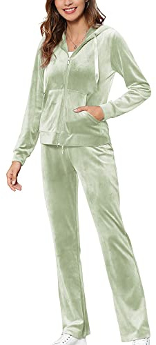 MessBebe Träningsoveraller för kvinnor sammet loungewear huvtröja sportset jogging casual sportkläder långärmad träningsoverall topp och byxor 2 delar, L