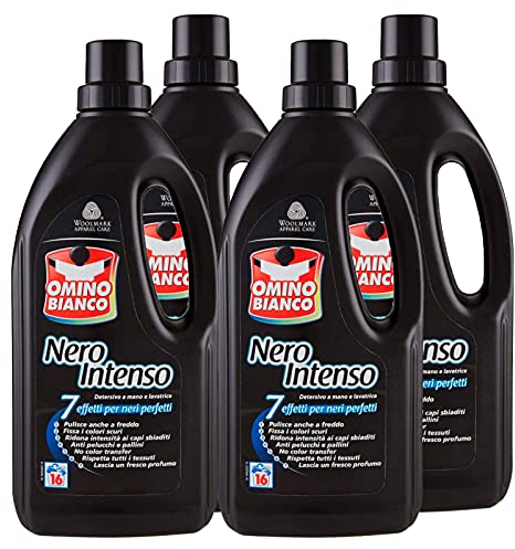 Omino Bianco - Detersivo Liquido Lavatrice, Specifico per Bucato Nero Intenso, 7 Azioni, con Tecnologia Rinnova Nero, 1000 ml x 4 Confezioni