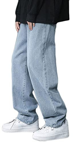 ORANDESIGNE Homme Baggy Jeans Camouflage Denim Pantalon Vintage Baggy Hip Hop Straight Leg Jeans Boyfriend Denim Pants Pantalon Droit Streetwear G Bleu XXL