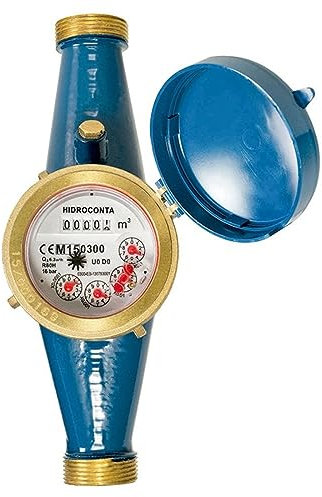 Contador para AGUA POTABLE 15mm de Chorro Único Esfera Seca - Certificado MID Europeo - Rosca entrada y salida 3/4 macho/Caudal máximo 3 m3/h