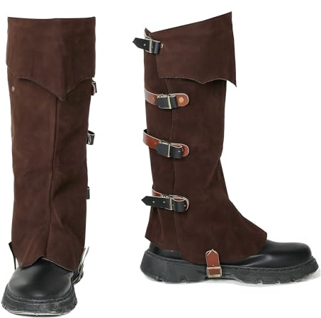 Toifrmu Brown Medieval Boot Covers Pirate Boots Cover Knee High Steampunk Boots Faux Leather Boot Covers Renaissance Costume Accessories for Halloween Men Women One Size