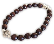 OVUNQUE PROTEGGIMI Bracciale con medaglia di San Benedetto da Norcia in Legno Marrone, Bracciale Rosario Elasticizzato, Regalo Religioso per Uomo e Donna, Made in Italy