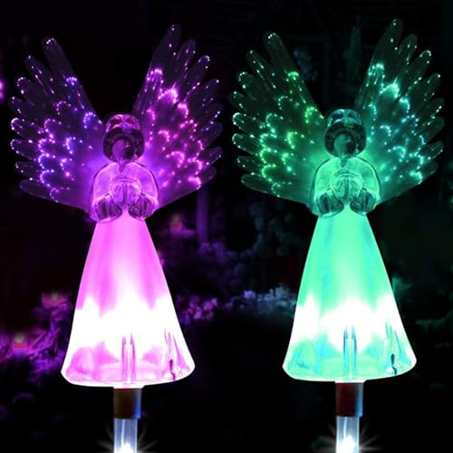 Xrten 2pcs Lumière Solaire, Lumière Ange Solaire À LED Changeantes Multicolores, Eclairage Ange de Jardin Exterieur pour Noël Terrasse Cour Pelouse Éclairage Deco