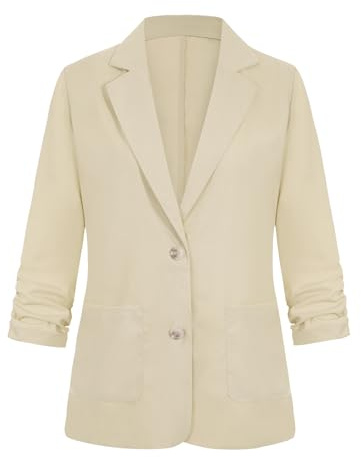 Womens 3/4 Ruched Sleeve Cotton Linen Blazer Lightweight Outerwear Jackets | Womens 3/4 Ruched Sleeve Cotton Linen Blazer Lightweight Summer Outerwear Elegant Jackets Suits with Buttons Pockets