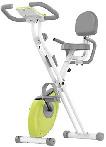 Ultratyst hopfällbar motionscykel, upprätt inomhuscykel, fullt stöd för ryggdyna och telefon-/surfplattahållare, elektronisk display, lätt att montera (Green1)