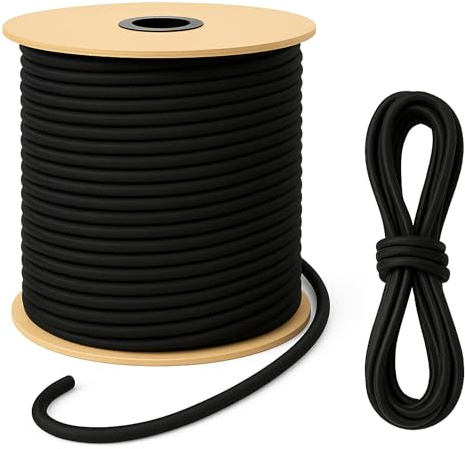 ART TWIST HOME Corda Elastica 8mm x 100m Estensibile Nera - Corda Di Gomma Per Telone Di Tensionamento Linea Resistenza 100 Kg - Per Rimorchi Vela Pesca Tende Campeggio Rete