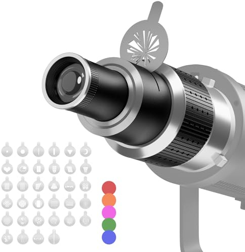 Soonpho Bowens Mount Optical Snoot Spotlight Projector Attachment,Studio Photography Lighting Accessory with 34 Gobos & 5 Color Filters,Conical Spotlight Effect for Godox Neewer LED Video Light