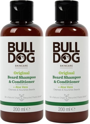 Bulldog Skincare Original Beard Shampoo & Conditioner, Men's Grooming, Beard Moisturiser for Softer, Supple Beards, 200ml (Pack of 2)