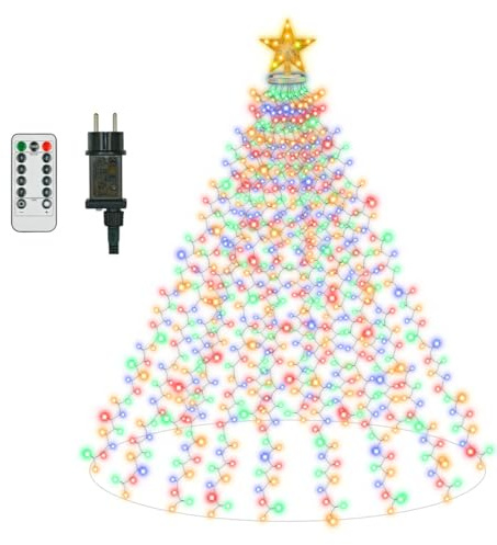 Beeoecm Luci Albero di Natale, 400 LED 2m x 16 Fili Catena luminosa per Albero di Natale con Stella, Telecomando, 8 Modalità, Impermeabile Mantello Luce per Alberi di Natale (Luci colorate)
