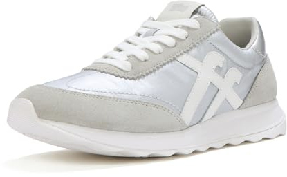 FitFlop Retro-Q FF Sneakers in tessuto metallico/scamosciato, Argento/Bianco Urbano, 8
