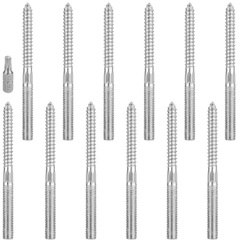 YFLeomry 12 Pièces Vis Double Filetage M10 x120mm Acier Zingué, Argent Vis Beton Sans Cheville pour le Raccordement de Meubles en Bois et l'installation Électrique
