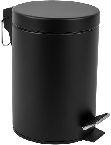 KARL HAUSMANN Cestino Bagno Pattumiera - 10L - Nero Secchio Spazzatura Bagno - Acciaio Inossidabile Bidoncino Bagno con Pedale a Chiusura - Cestgini per Cosmetici - Trash Bin - Pattumierina
