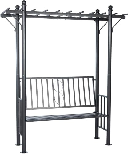 CLP Arco para Rosas con Banco Luvio, pergola Resistente a la Intemperie con Respaldo para Jardin y terraza, Soporte Robusto hasta 220 kg Color Antracita