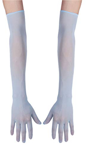 FEESHOW Damen/Herren Nahtlose Handschuhe Stulpenärmel Elastisch Strumpfhosen Nylon Durchsichtig Ellenbogen Lang für Hochzeit Abend Blau Einheitsgröße
