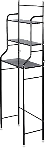 Toilettenregal Waschmaschinenregal Badezimmerregal mir Haken, 3 Etagen (Schwarz)