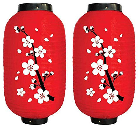 Domybest 2 Pezzi Lanterne Japonaise Motif Sakura Lanterne Suspendue Décorative Lanterne en Tissu Imperméable Abat-Jour Japonais Décorations pour Restaurant Bar Cour Jardin