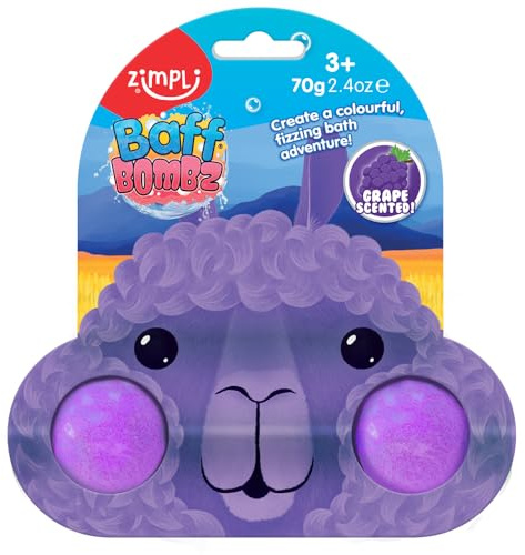 Zimpli Kids 2 x Süße Llama-Badebomben auf Geschenkkarte, Traubenduft Badekugel für Kinder, ideales Taschengeld-Geschenk, Geburtstagsfeier-Tütenfüller, Gefälligkeiten, feuchtigkeitsspendend für
